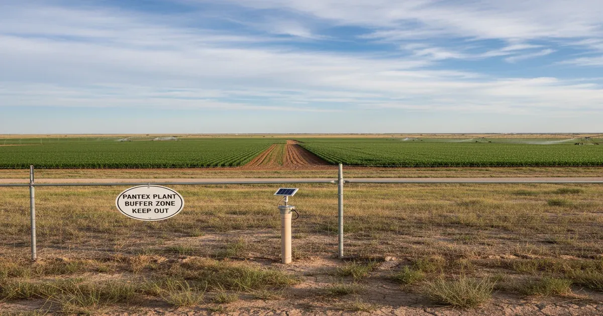 Aerial view of the Texas Panhandle landscape near Amarillo with agricultural fields