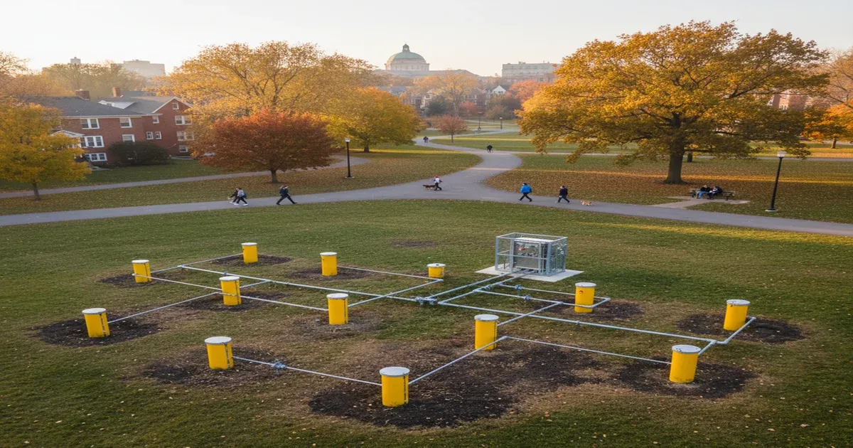 Aerial view of Ann Arbor Michigan showing the area affected by groundwater contamination