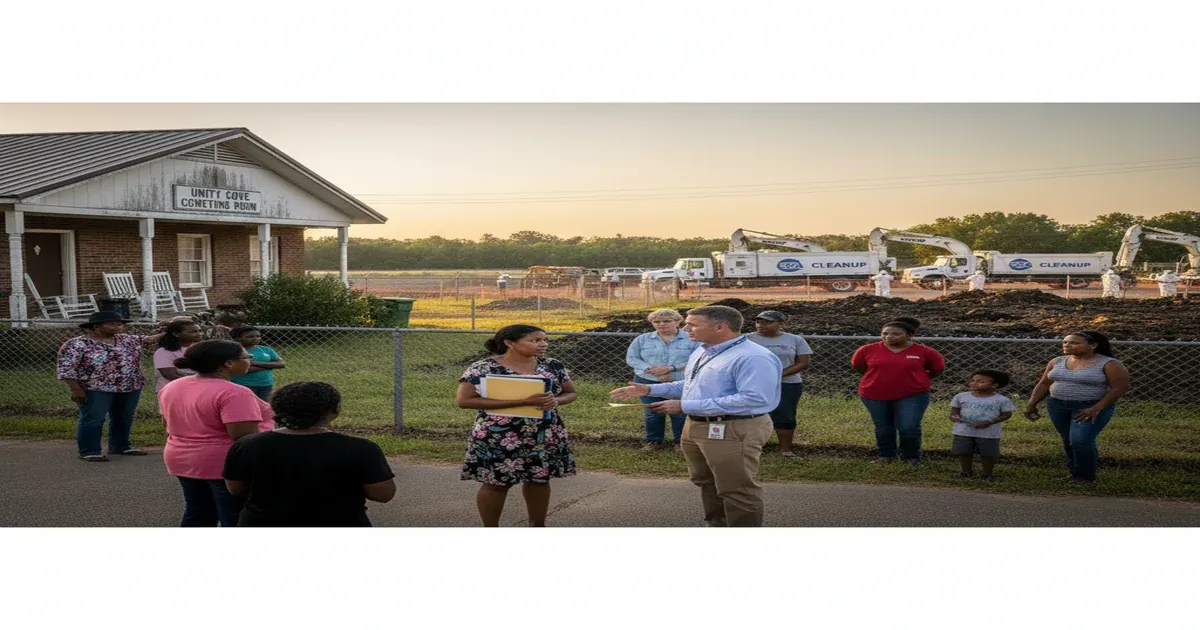 Industrial waterway in Anniston Alabama with signs of contamination