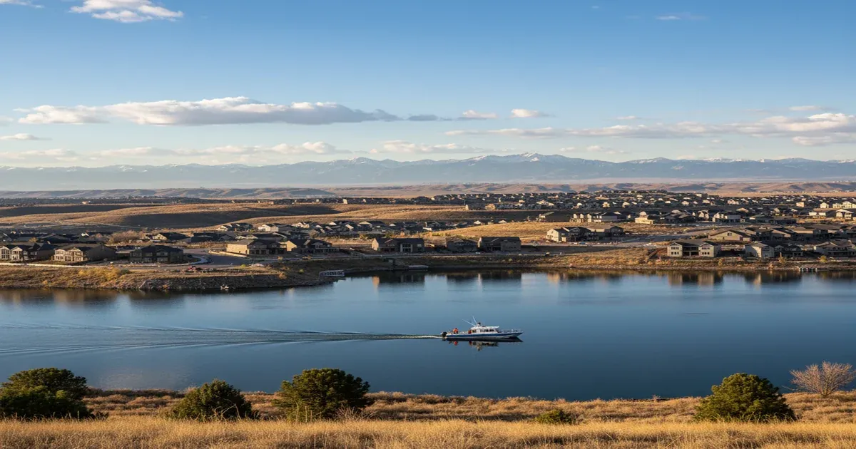 Aurora Colorado skyline with the Rocky Mountains in the distance
