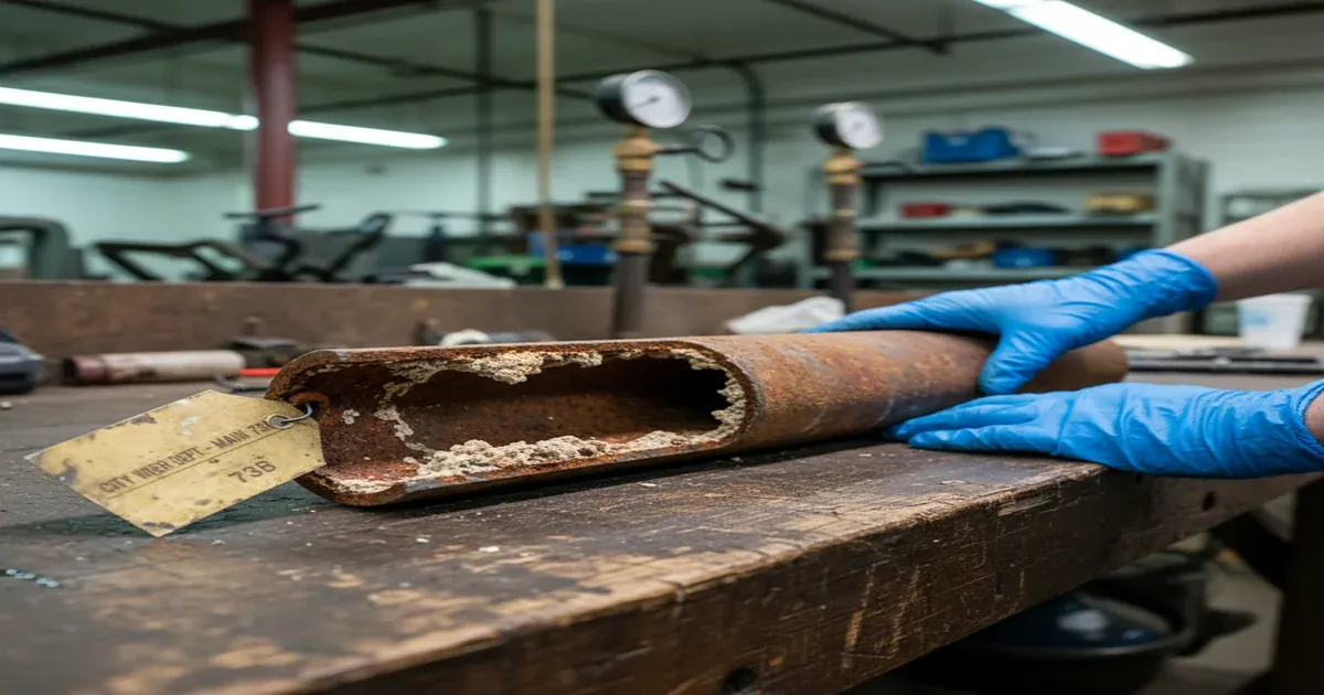 Aging water pipes being replaced in an urban street excavation