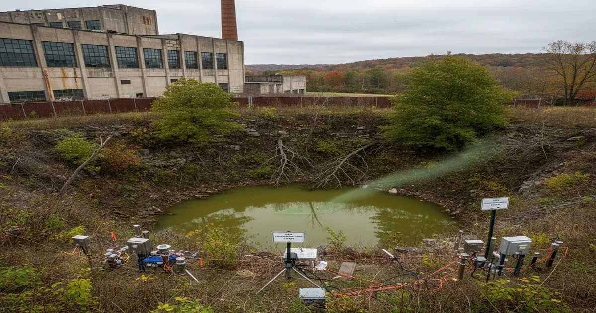 Lake Monroe reservoir near Bloomington Indiana surrounded by limestone bluffs