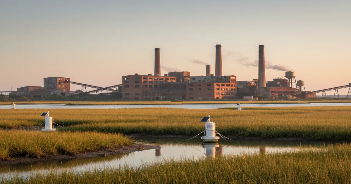 Brunswick Georgia coastal marsh area with industrial facilities in the background