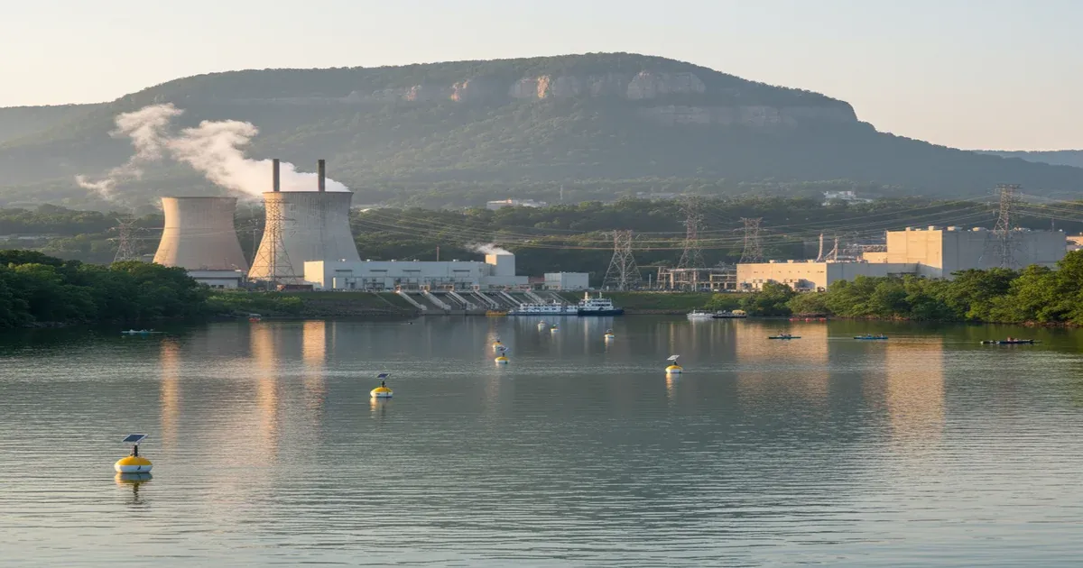 Chattanooga Tennessee skyline with Tennessee River and Lookout Mountain