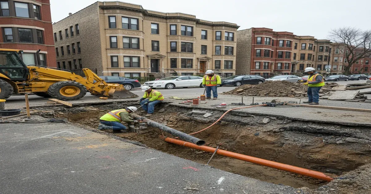 Chicago city skyline and water infrastructure