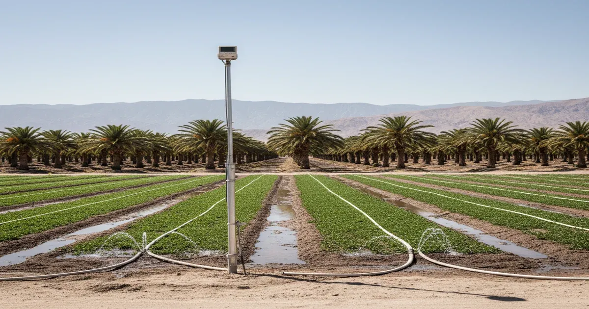 Desert landscape of Coachella Valley with mountains in background