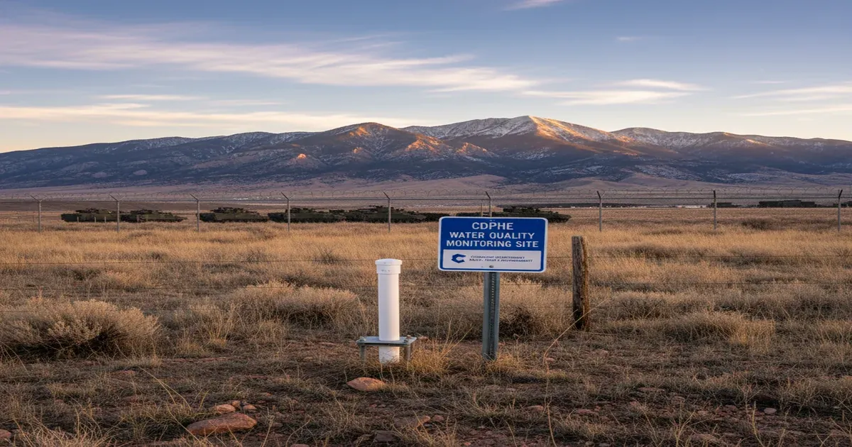 Colorado landscape with mountains and a water treatment facility in the foreground