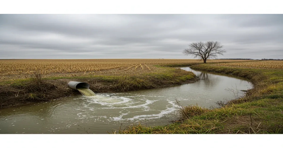 Des Moines Iowa with the Raccoon River and agricultural fields in the background