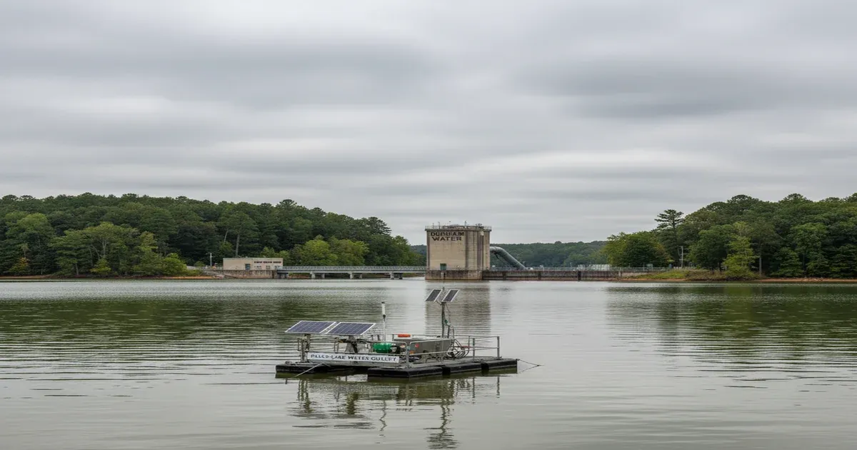 Durham North Carolina skyline with Duke University and the Eno River