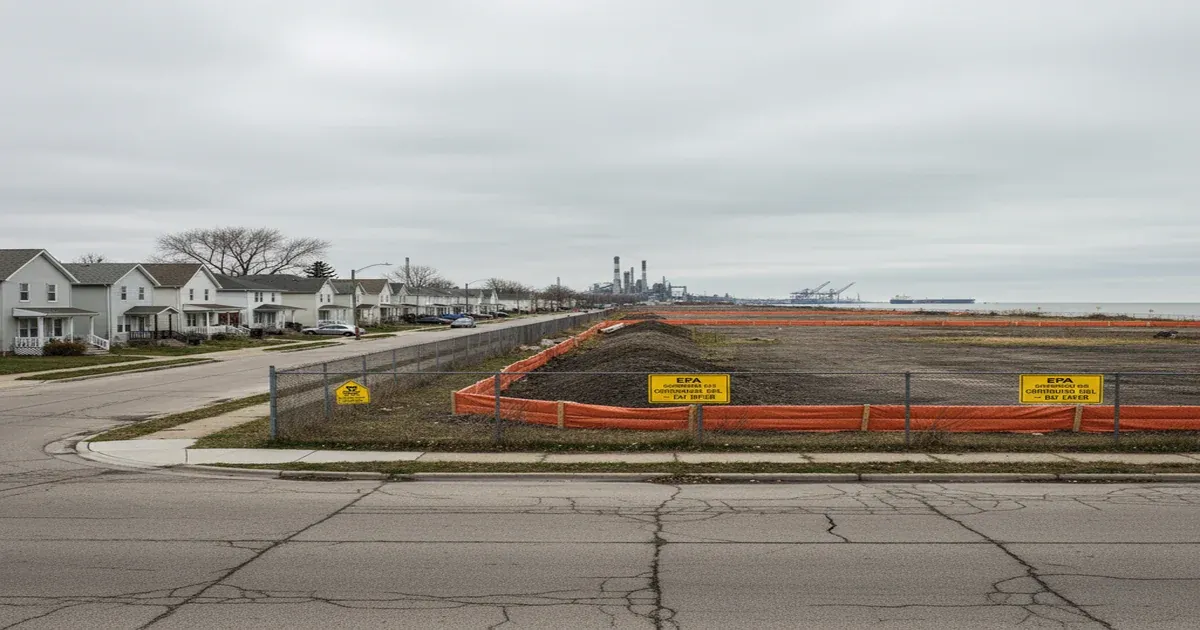 Industrial landscape in East Chicago, Indiana near Lake Michigan