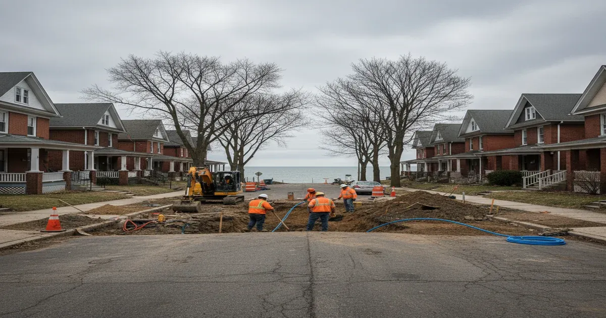 Aerial view of Erie Pennsylvania waterfront on Lake Erie