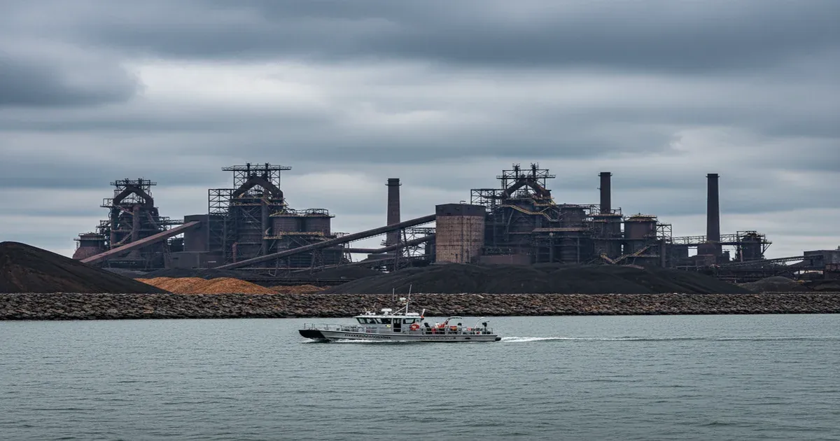 Gary Indiana steel mill along Lake Michigan shoreline with industrial pollution