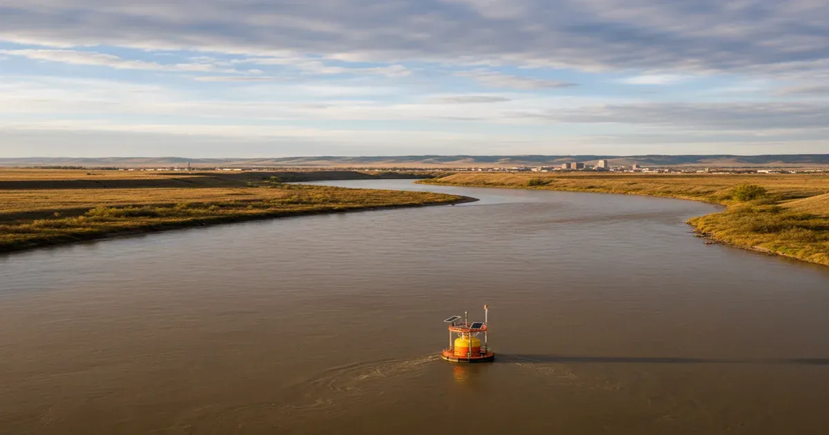 Great Falls Montana on the Missouri River with the Rocky Mountains in the background