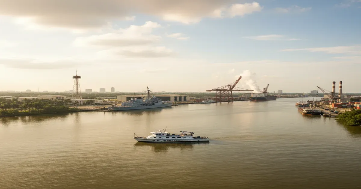 Jacksonville Florida skyline along the St. Johns River, in a city with significant military PFAS contamination concerns