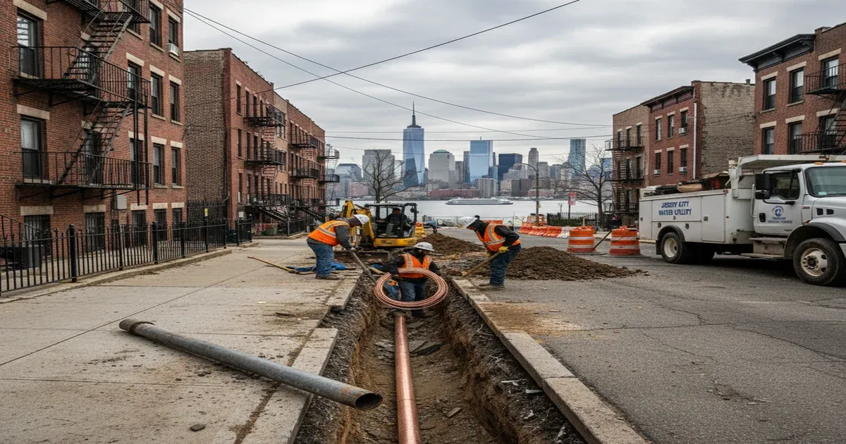 Jersey City New Jersey skyline and water infrastructure