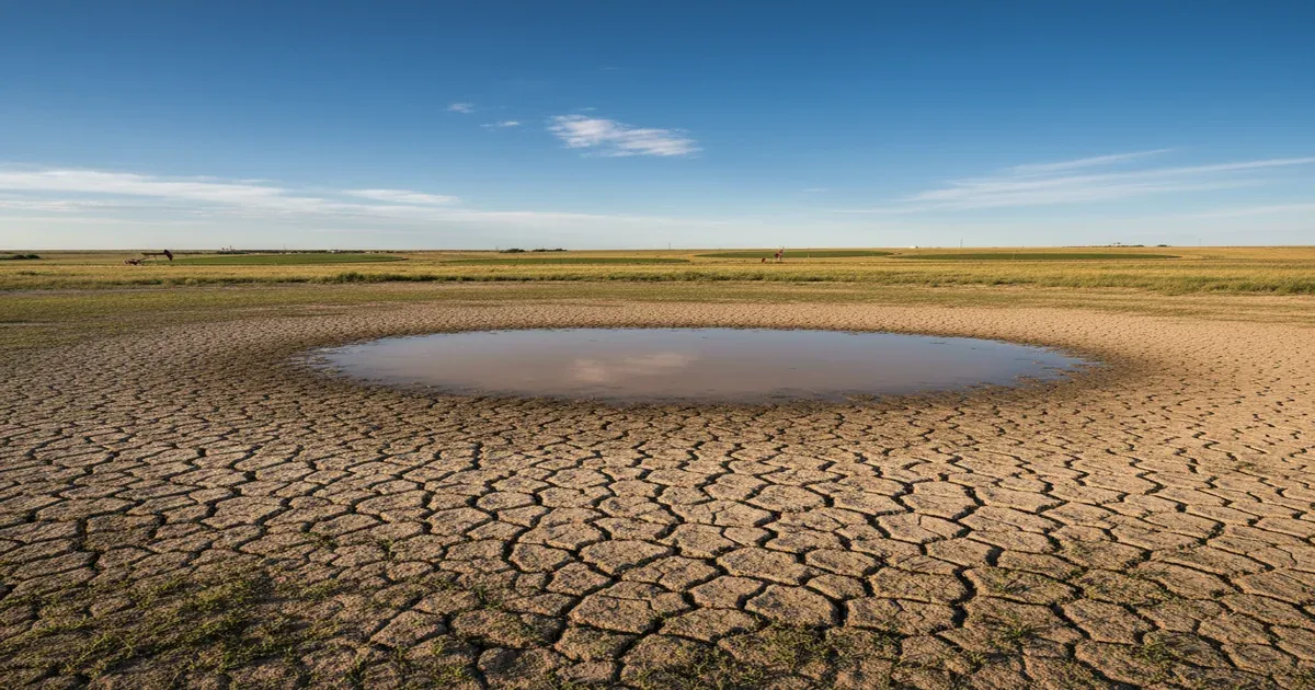 Lubbock Texas landscape with cotton fields and the flat West Texas horizon