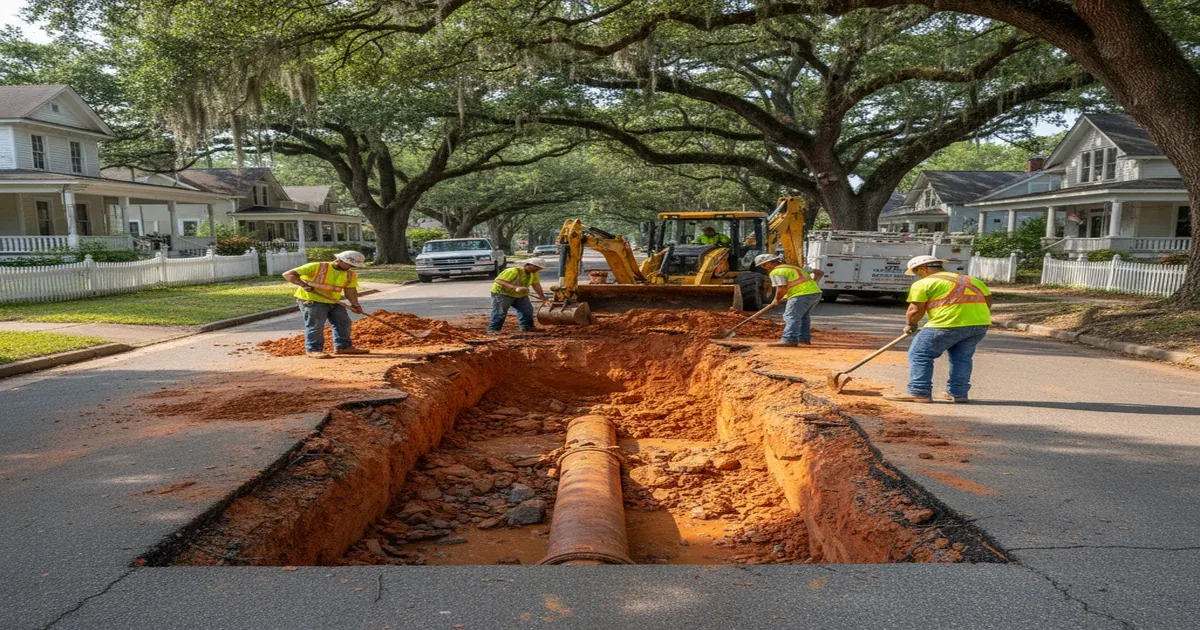 Ocmulgee River flowing through Macon Georgia with city skyline