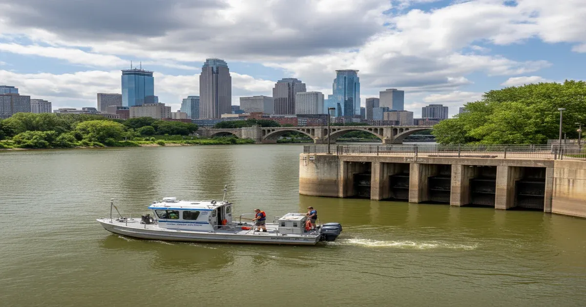 Mississippi River flowing through Minneapolis, the source of the city's drinking water