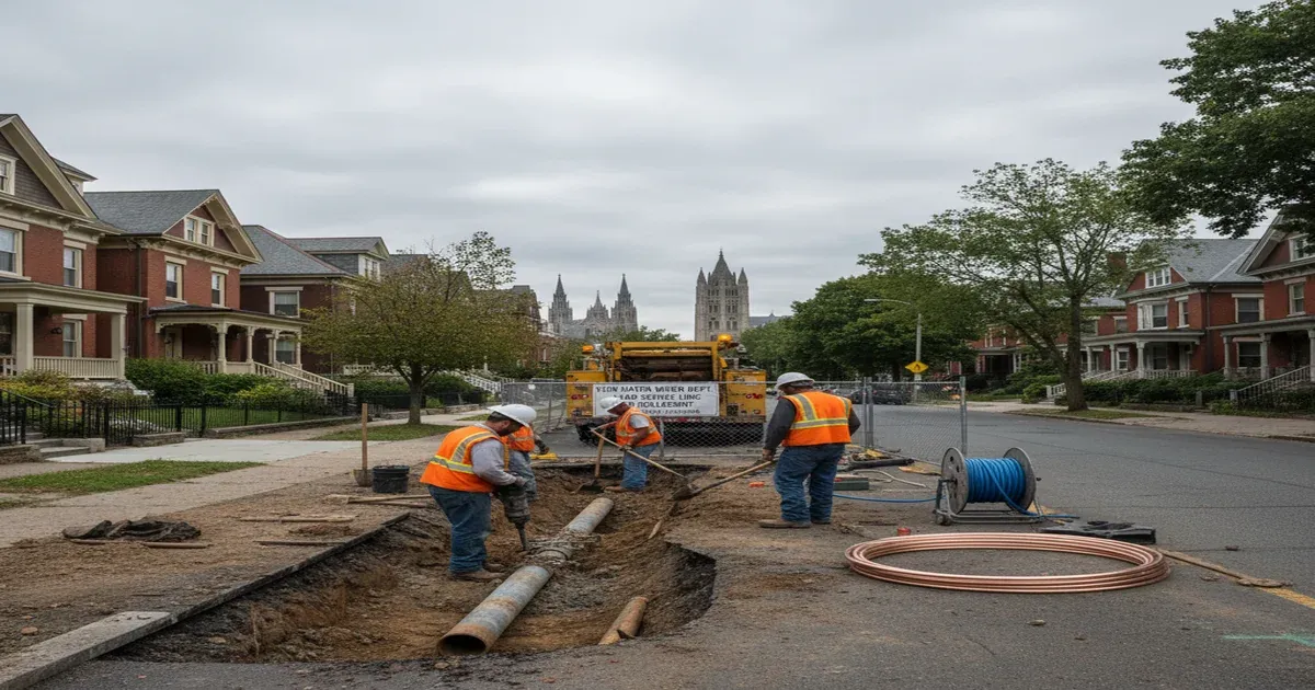 New Haven Connecticut skyline with Yale University campus and Long Island Sound