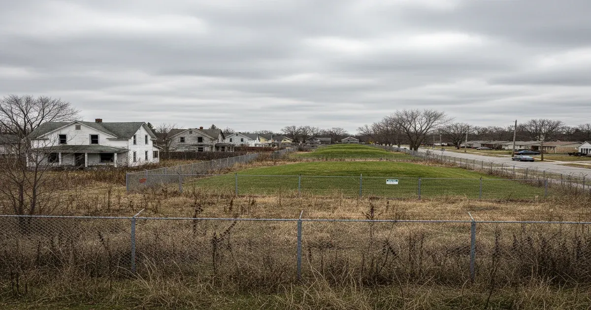 Aerial view of the Niagara Falls area showing industrial waterfront and residential neighborhoods