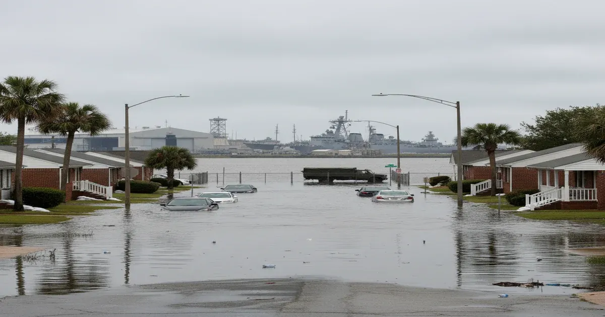 Norfolk Virginia waterfront with naval ships and city skyline