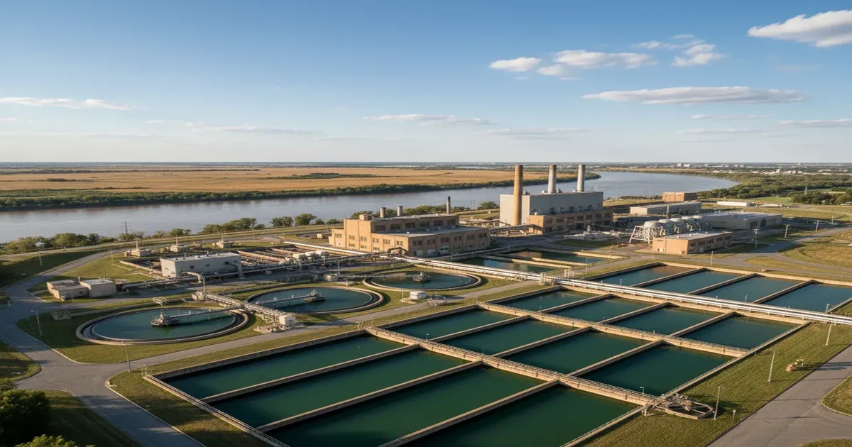 Missouri River flowing through Omaha Nebraska cityscape