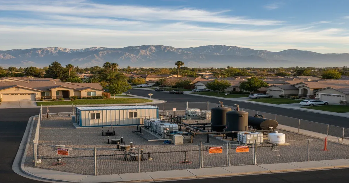 Aerial view of San Bernardino with the San Bernardino Mountains in the background