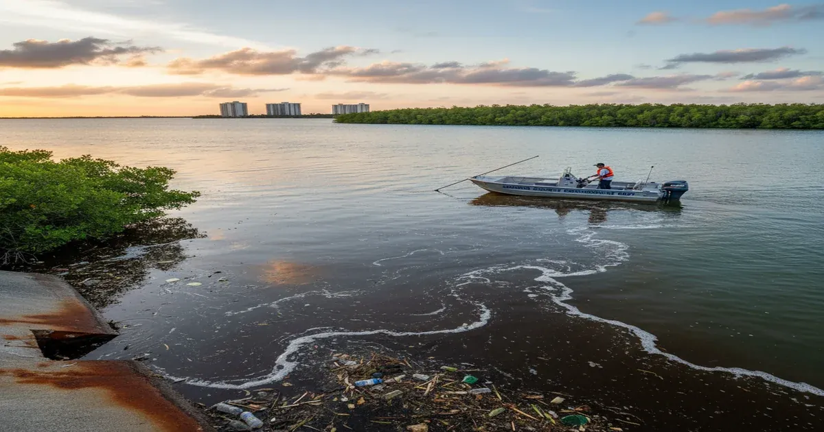 Sarasota Bay coastline where wastewater spills and red tide events have repeatedly affected water quality