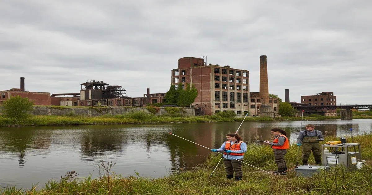 St. Joseph River flowing through downtown South Bend Indiana