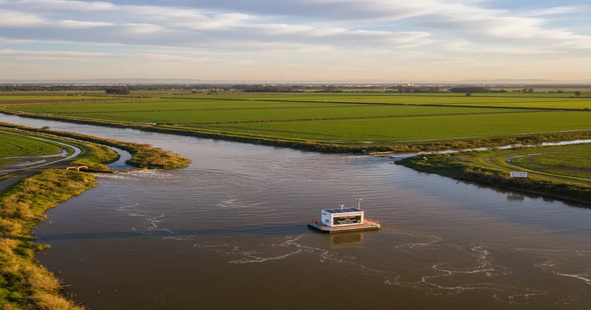 Stockton California waterfront along the San Joaquin River Delta