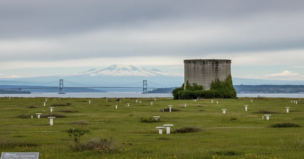 Tacoma Washington waterfront with Mount Rainier and Commencement Bay