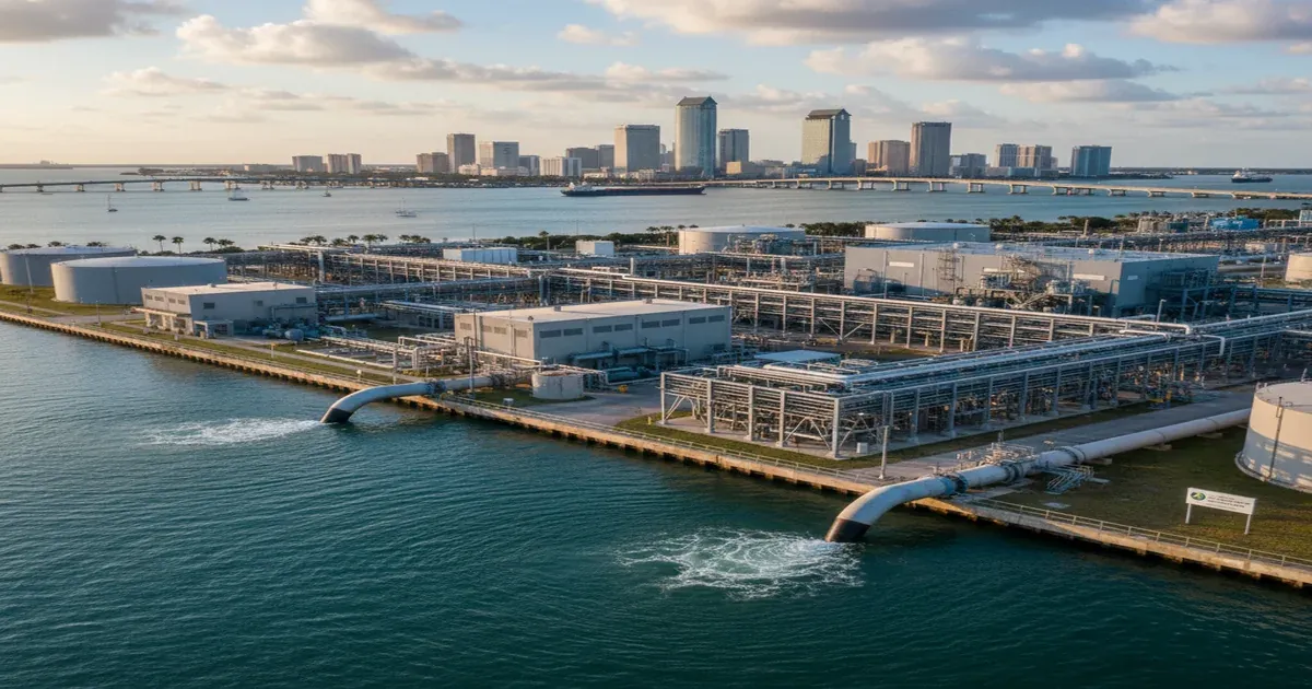 Tampa Bay skyline and waterfront, near the Tampa Bay Desalination Plant that supplements the region's water supply