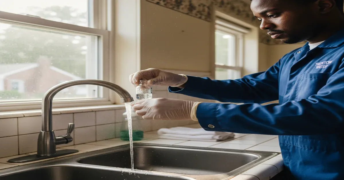 Delaware River waterfront in Trenton New Jersey with industrial buildings