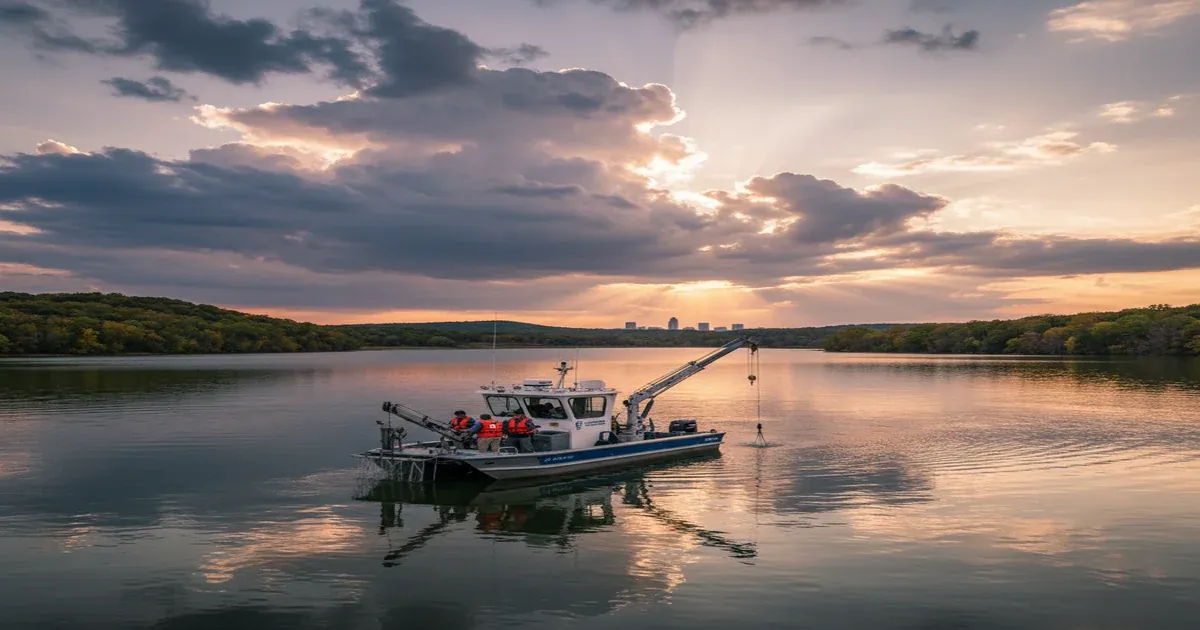 Tulsa Oklahoma skyline with Arkansas River and surrounding landscape