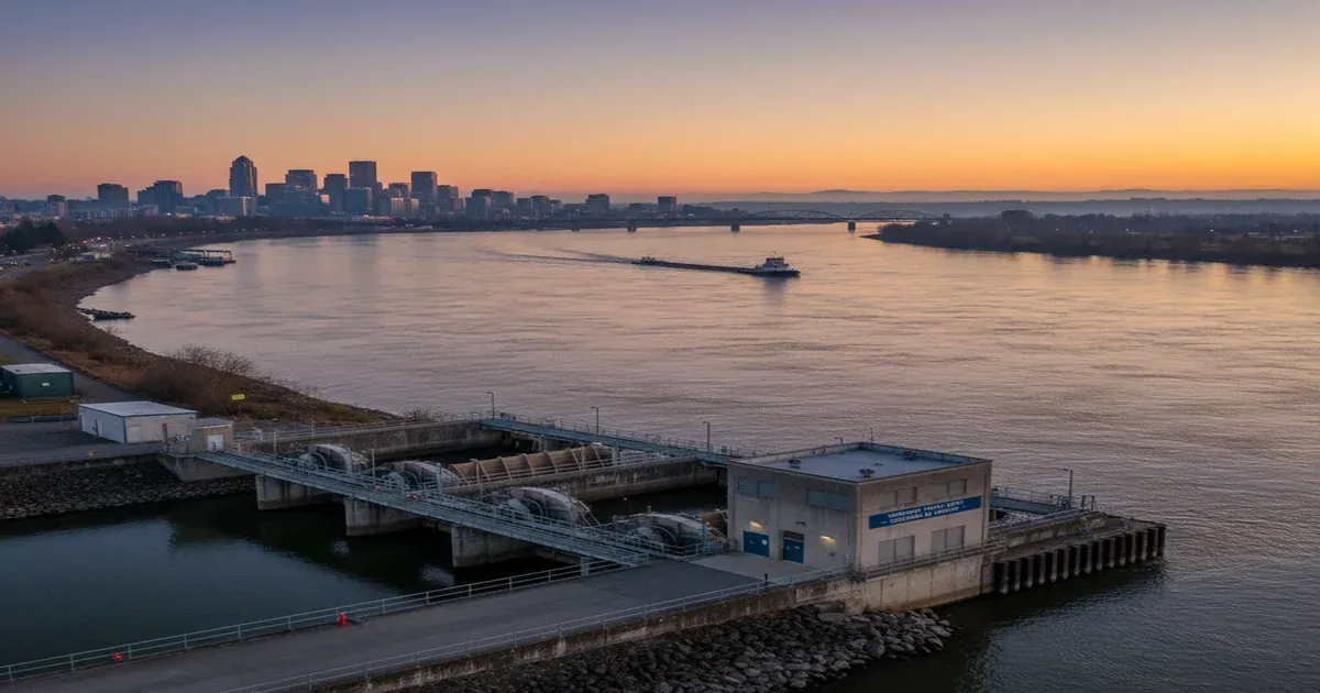 Columbia River flowing between Vancouver Washington and Portland Oregon