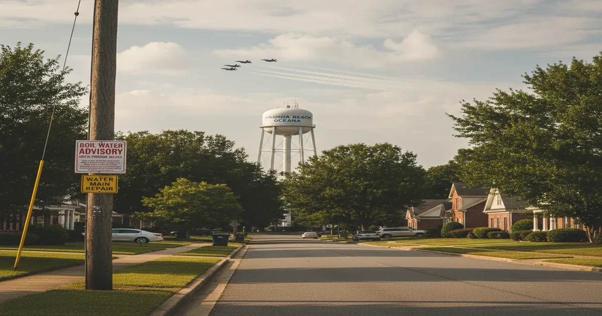 Virginia Beach oceanfront with the Chesapeake Bay in the background, in a region heavily impacted by military PFAS contamination