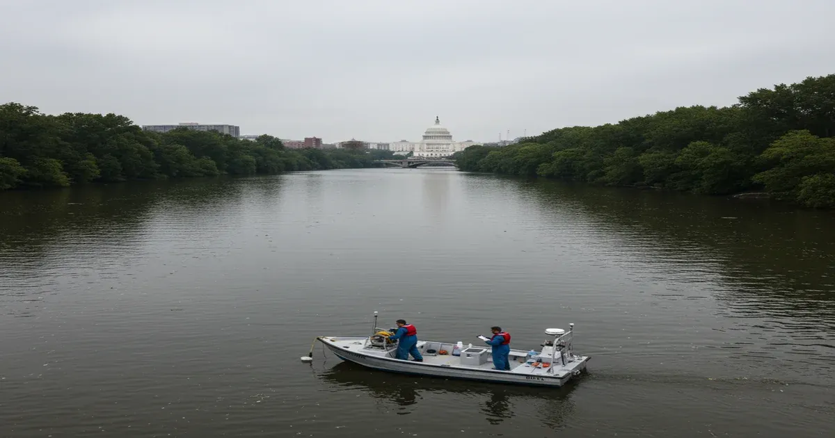 Washington DC skyline with the Potomac River in the foreground