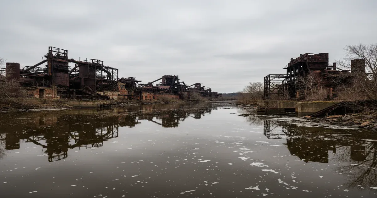 Youngstown Ohio skyline with industrial landscape along the Mahoning River